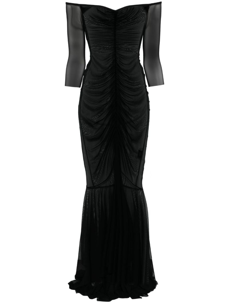 Black Off-shoulder Shirred Gown
