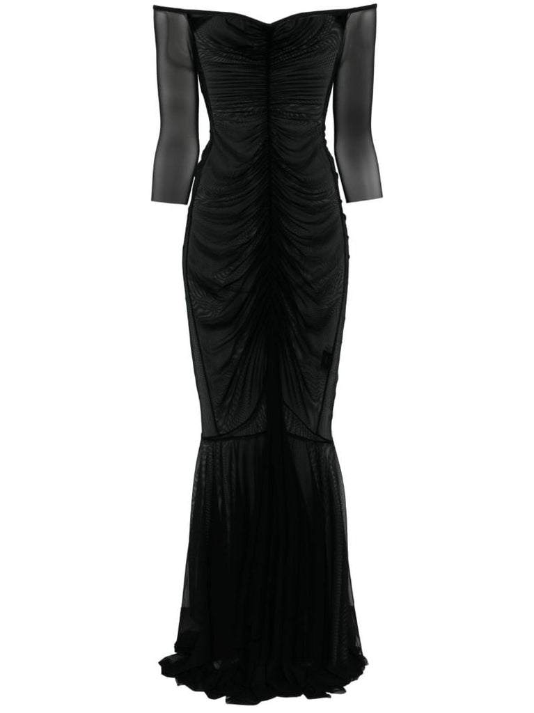 Black Off-shoulder Shirred Gown