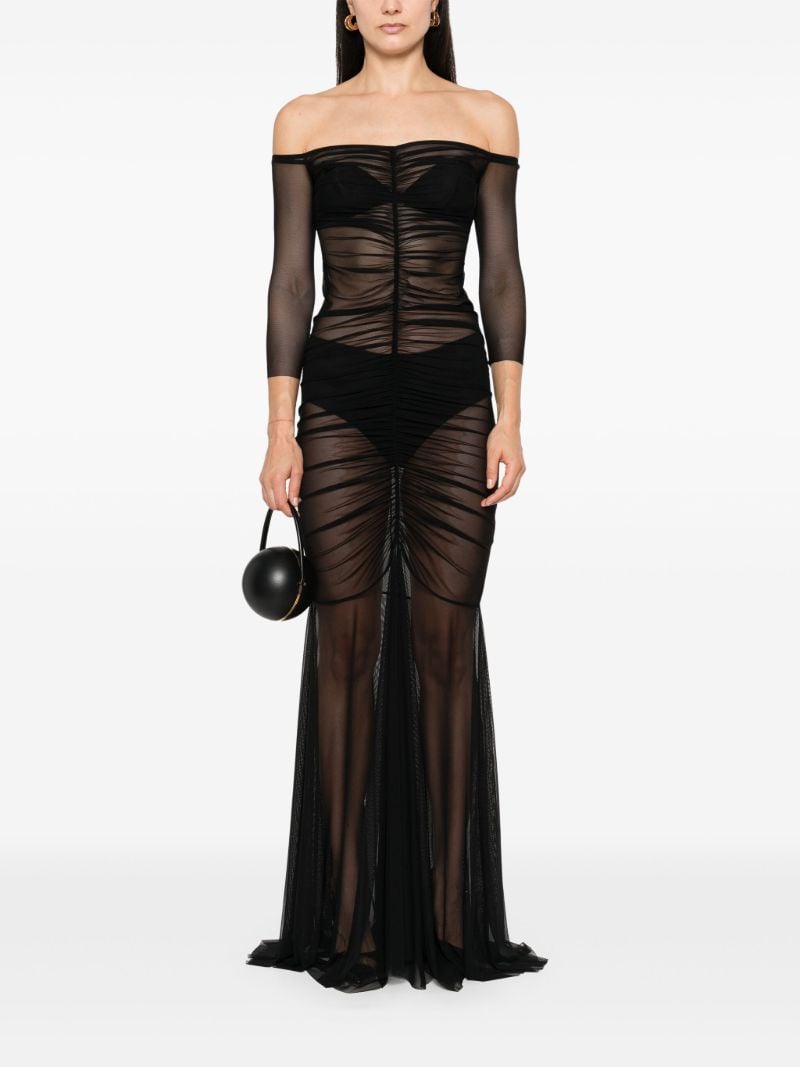 Black Off-shoulder Shirred Gown