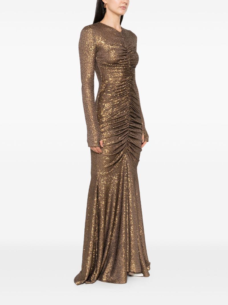 Brown Shirred Fishtail Gown