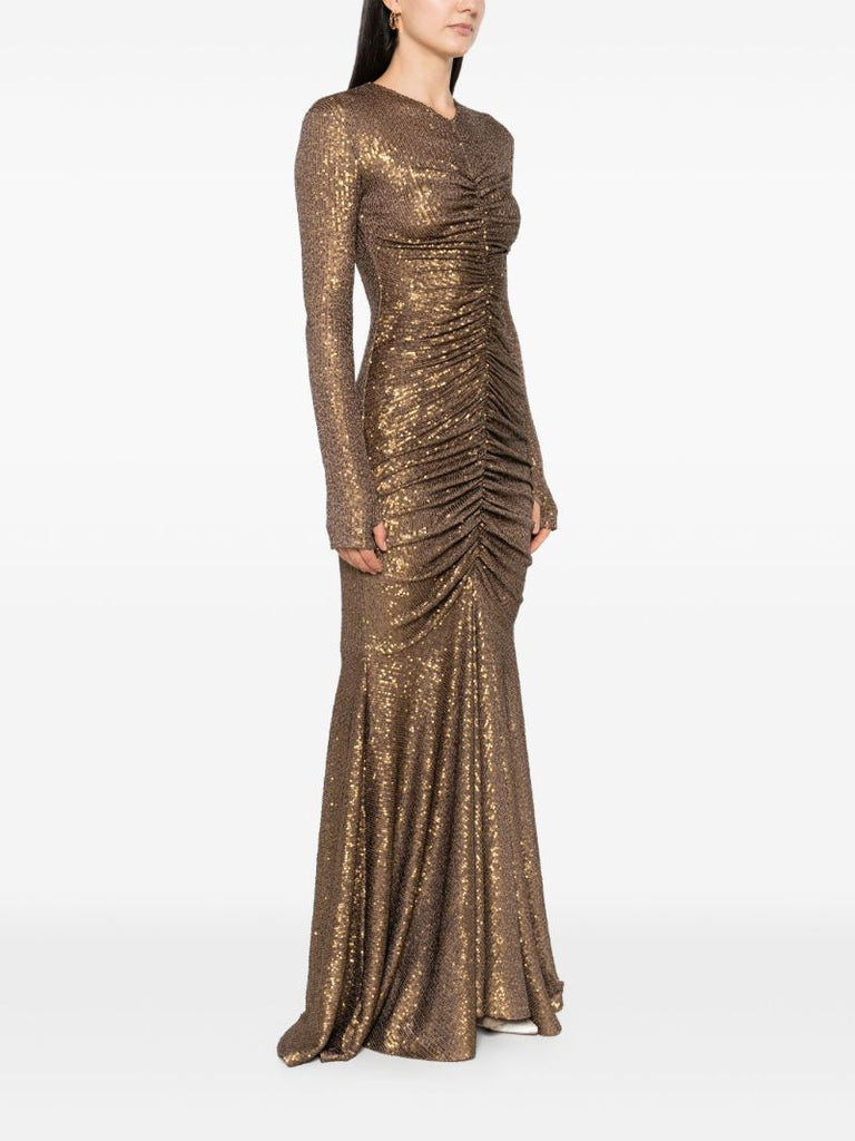 Brown Shirred Fishtail Gown