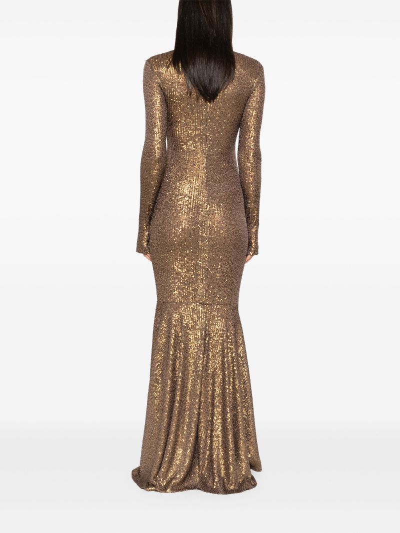 Brown Shirred Fishtail Gown