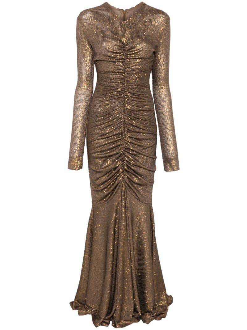 Brown Shirred Fishtail Gown