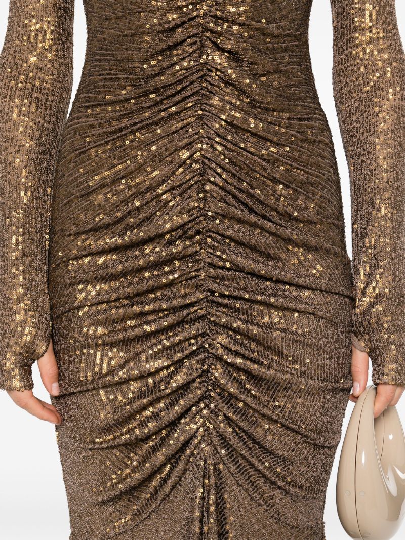 Brown Shirred Fishtail Gown