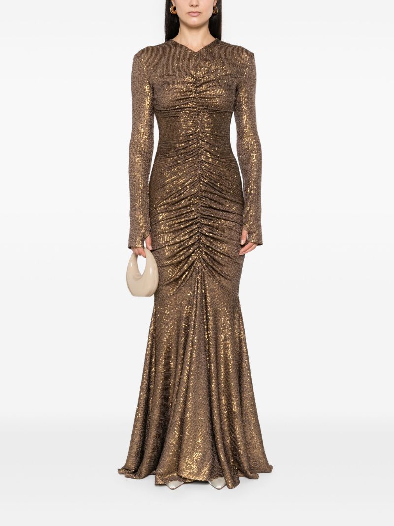 Brown Shirred Fishtail Gown