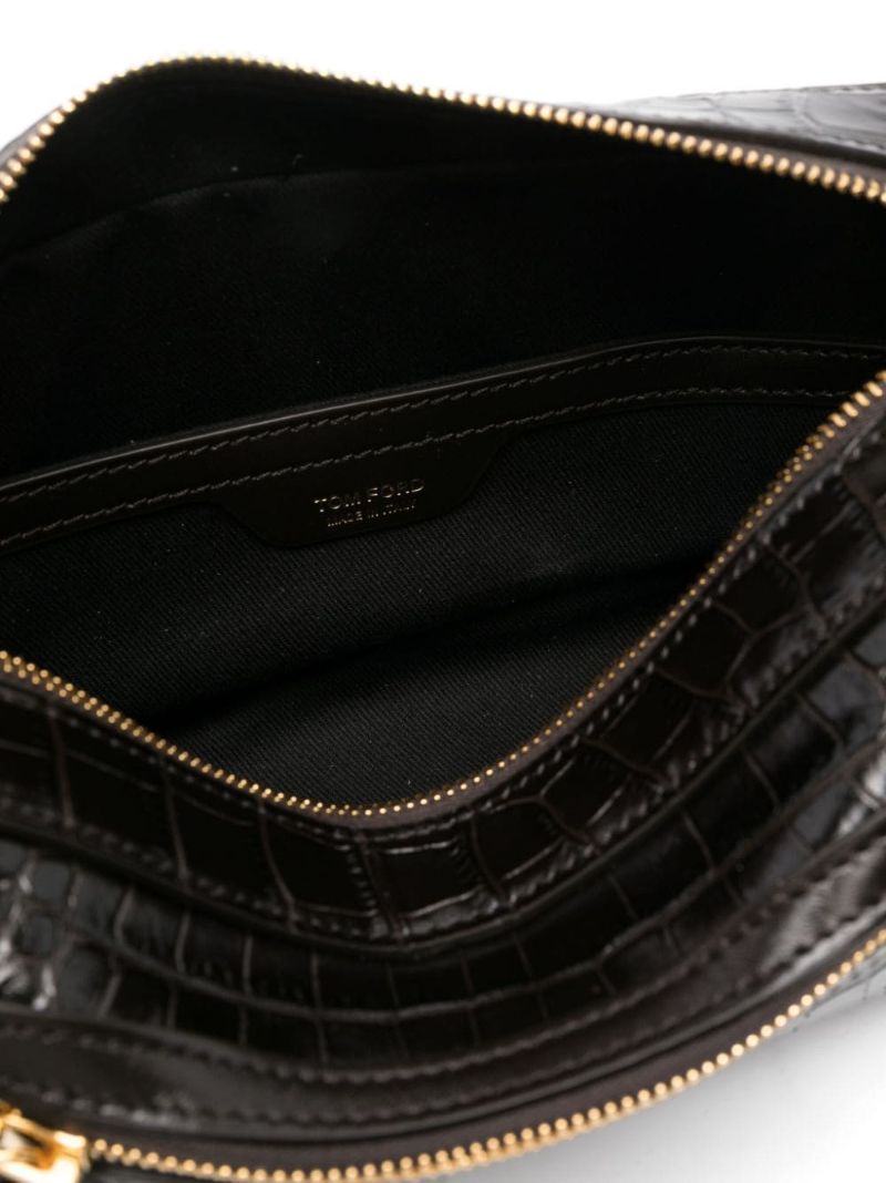 Crocodile-embossed Zipped Clutch Bag