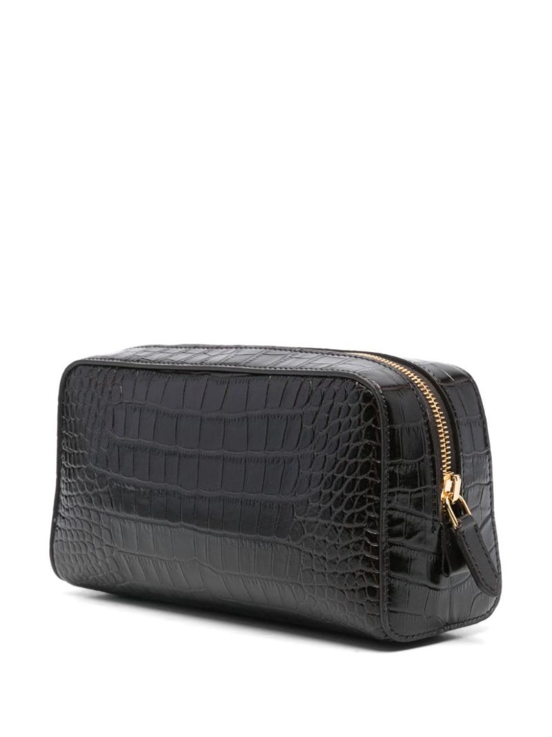 Crocodile-embossed Zipped Clutch Bag