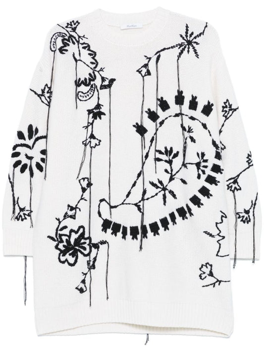 White Floral-embroidered Dress