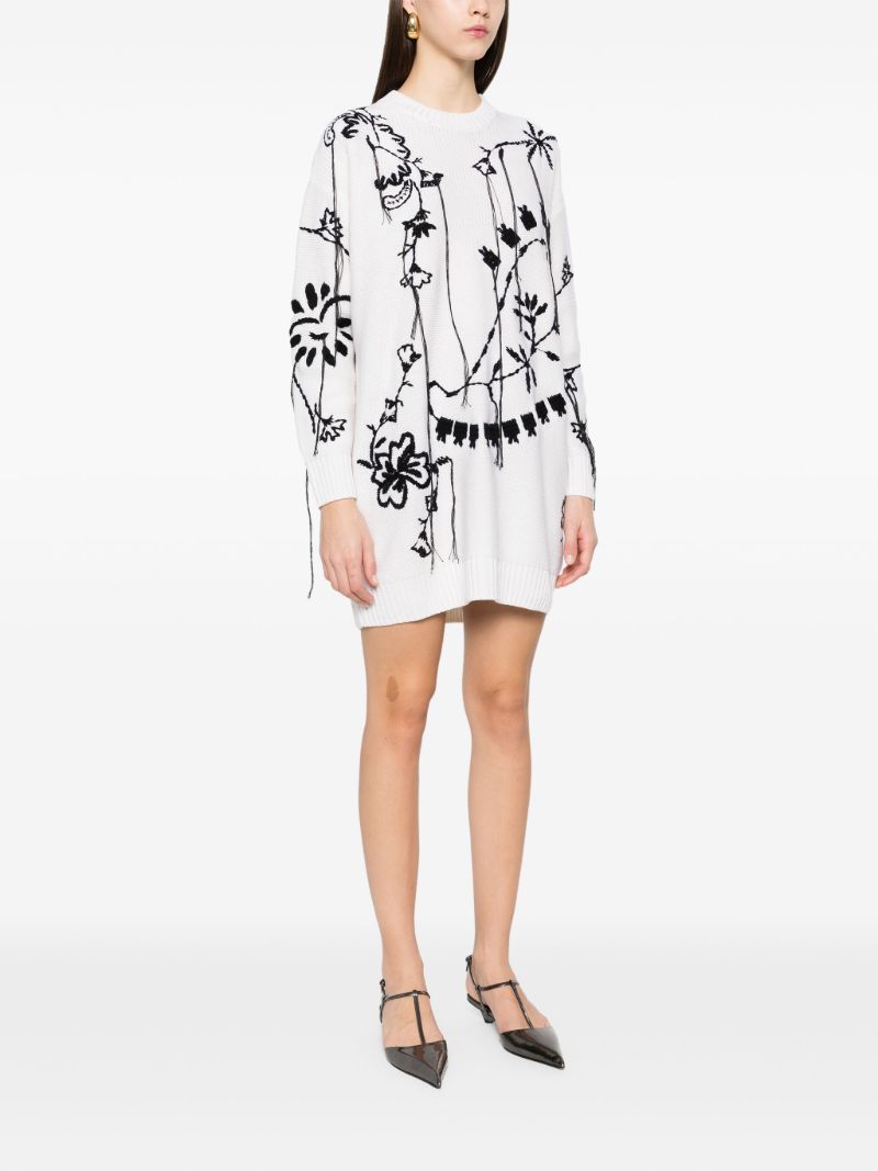 White Floral-embroidered Dress