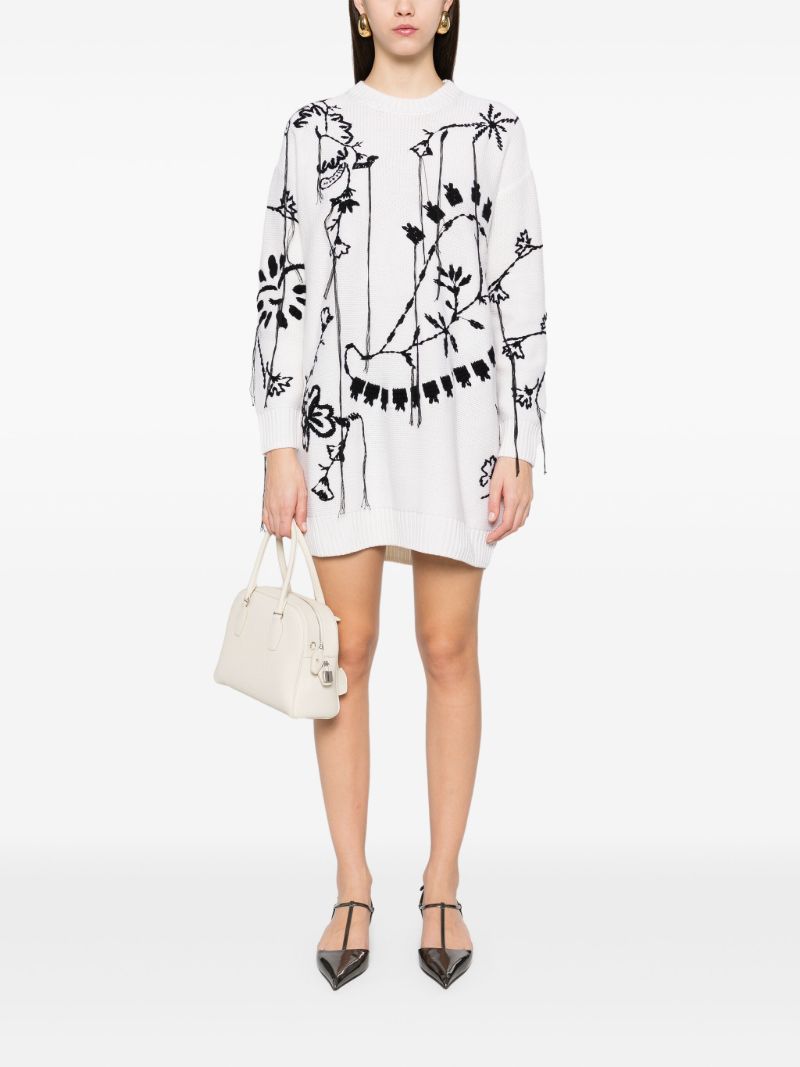 White Floral-embroidered Dress