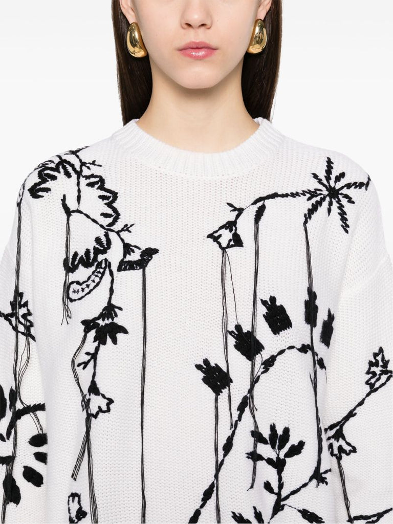 White Floral-embroidered Dress