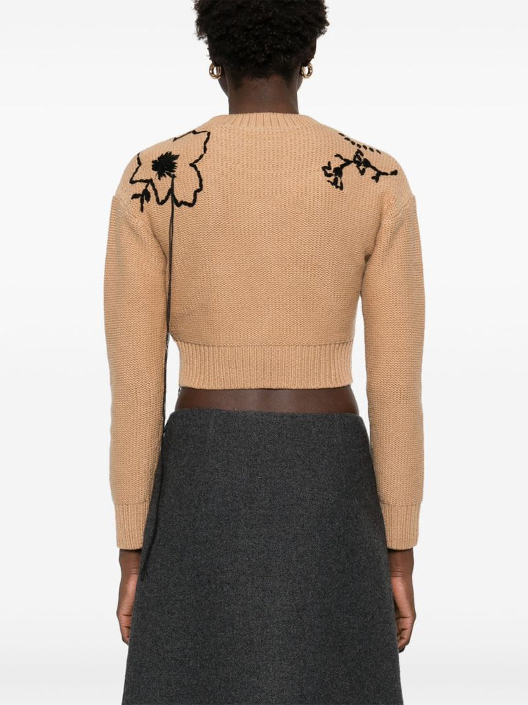 Brown Floral-embroidered Sweater