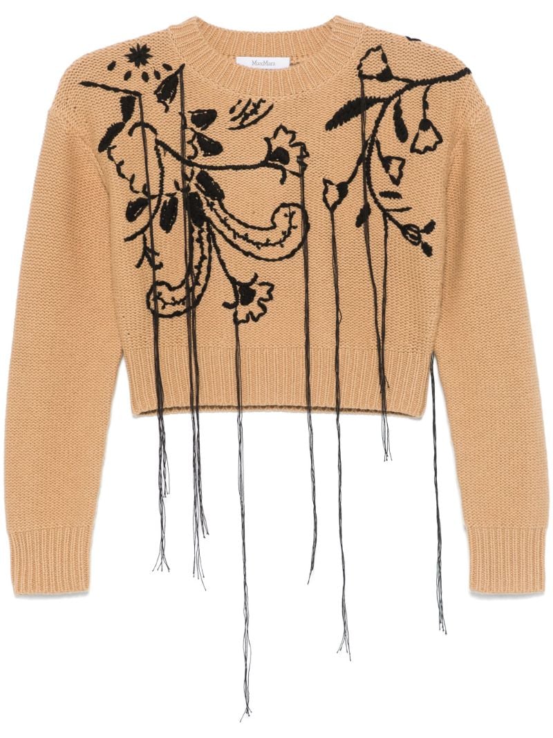 Brown Floral-embroidered Sweater