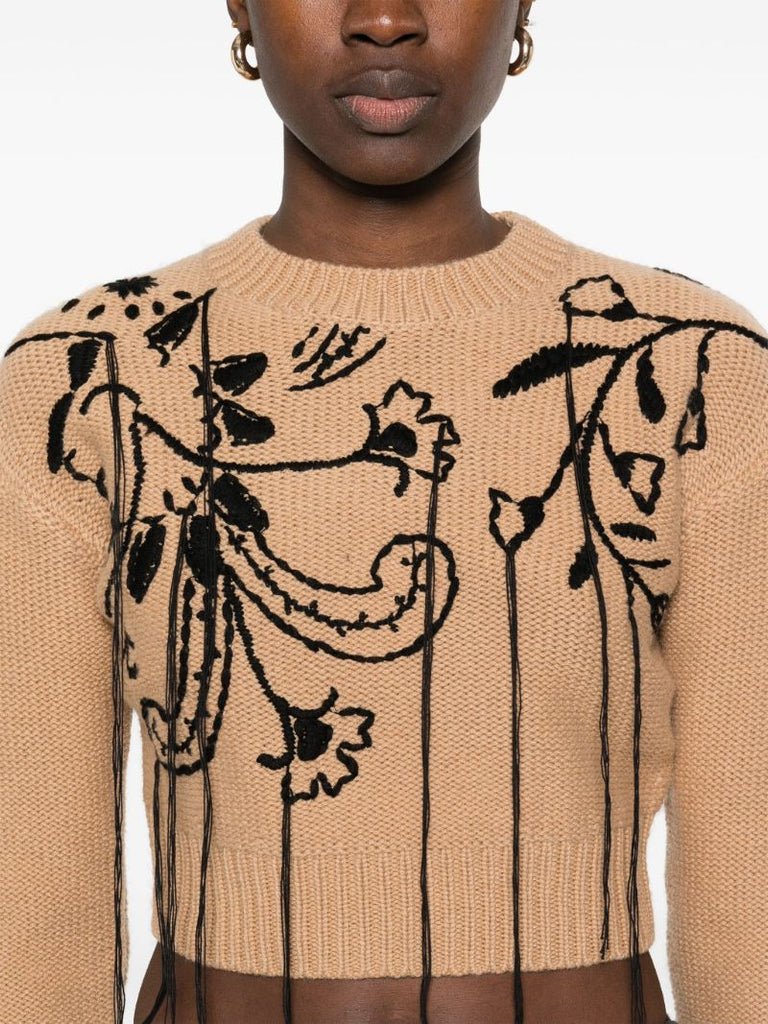 Brown Floral-embroidered Sweater