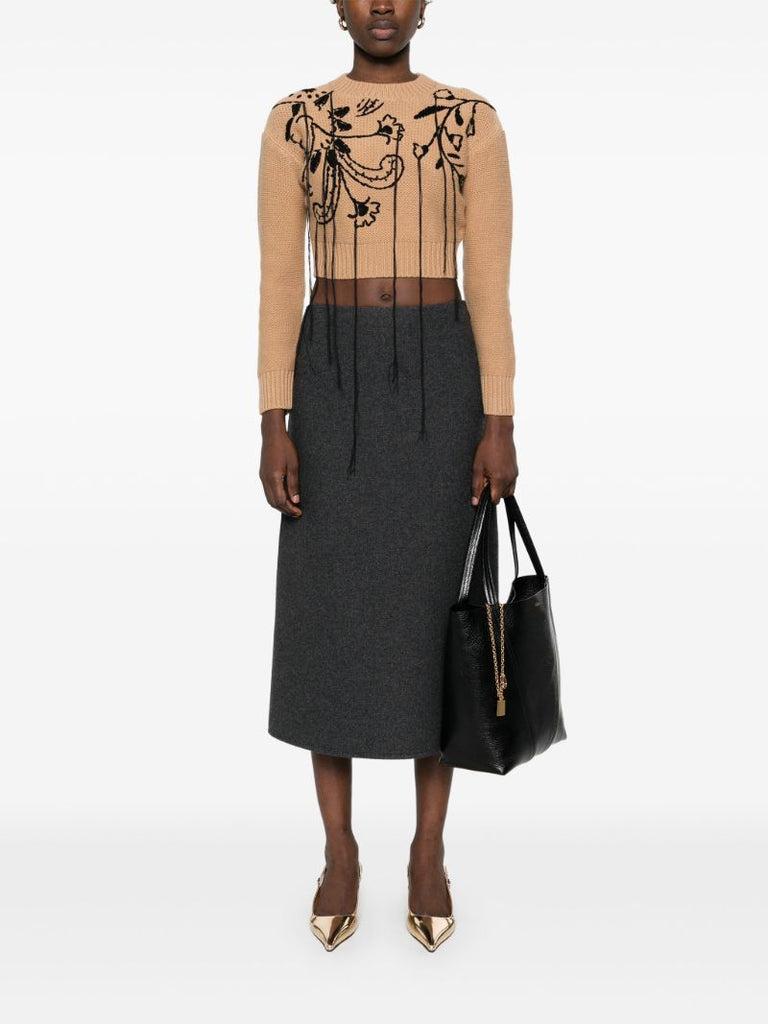 Brown Floral-embroidered Sweater