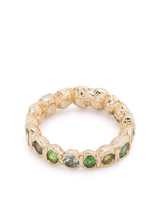 14k Yellow Gold Alpha Sapphire and Tsavorite Ring