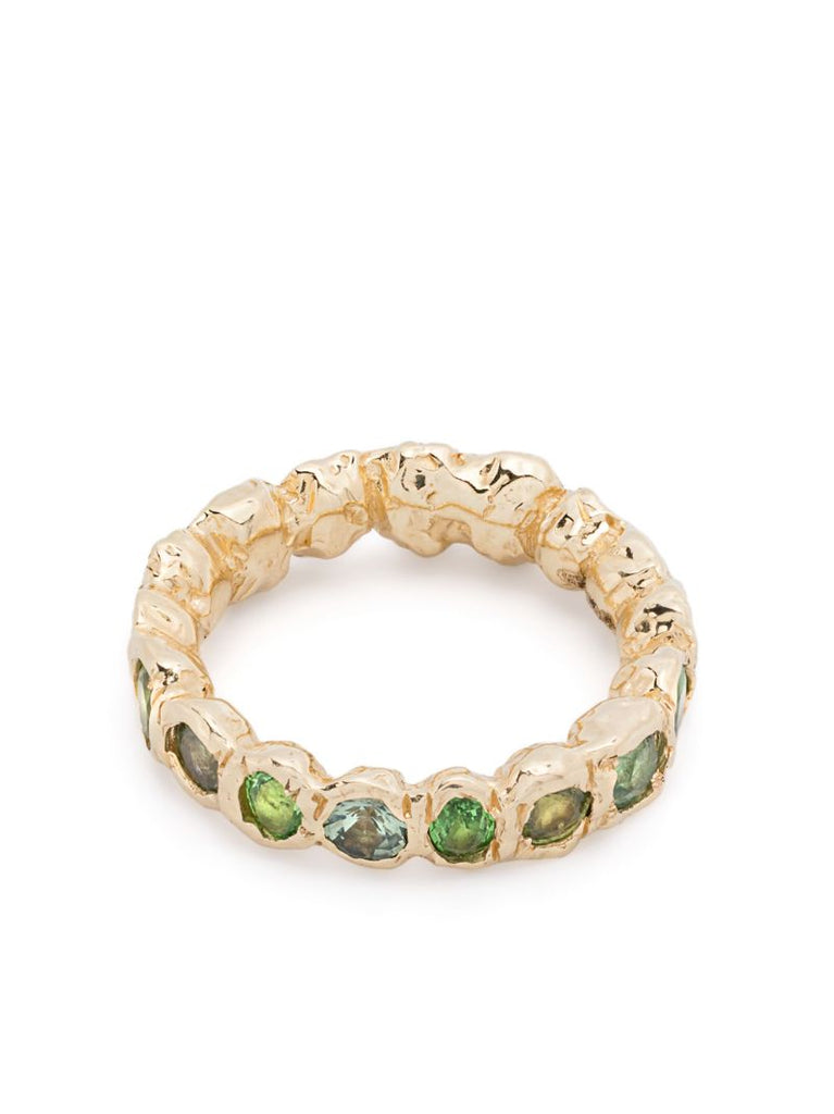 14k Yellow Gold Alpha Sapphire and Tsavorite Ring