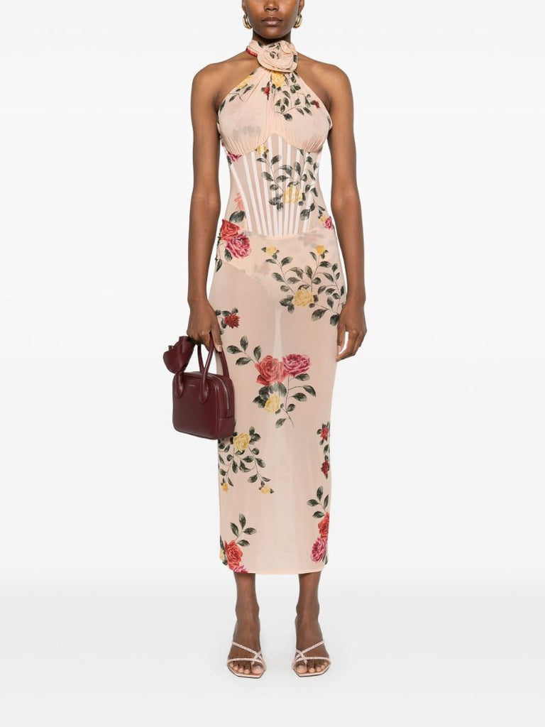 Printed Bustier Midi Dress