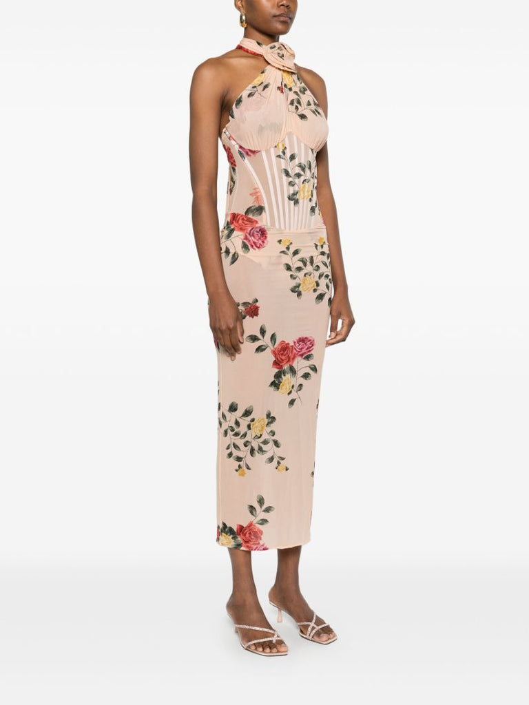 Printed Bustier Midi Dress