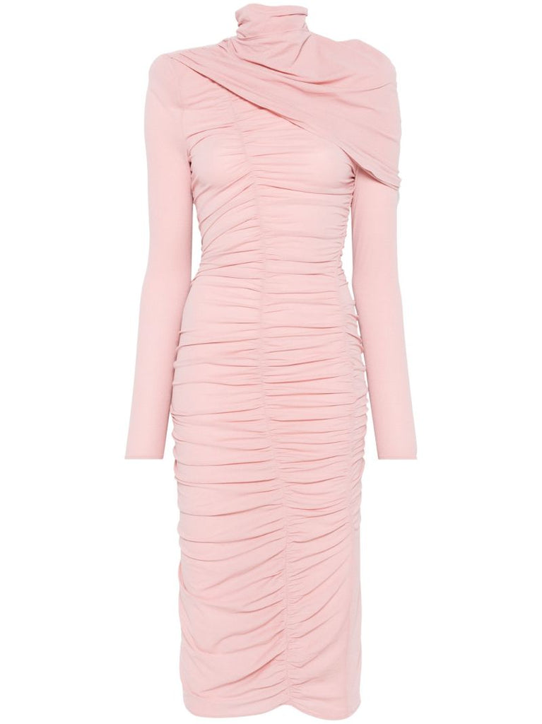 Draped High-neck Midi Dress