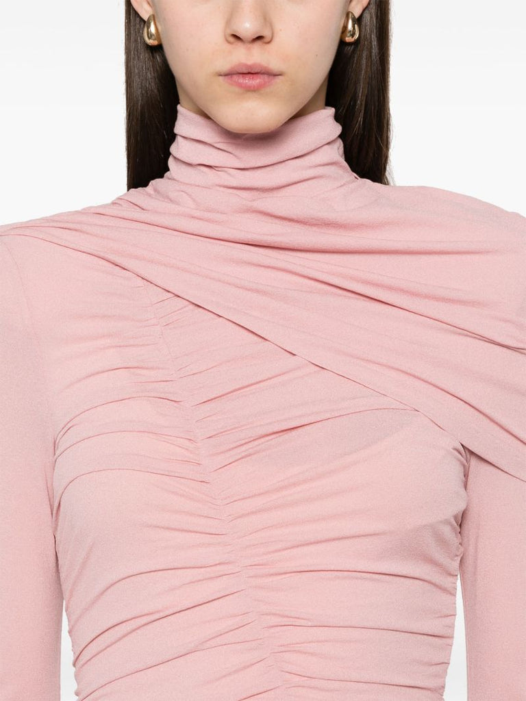 Draped High-neck Midi Dress