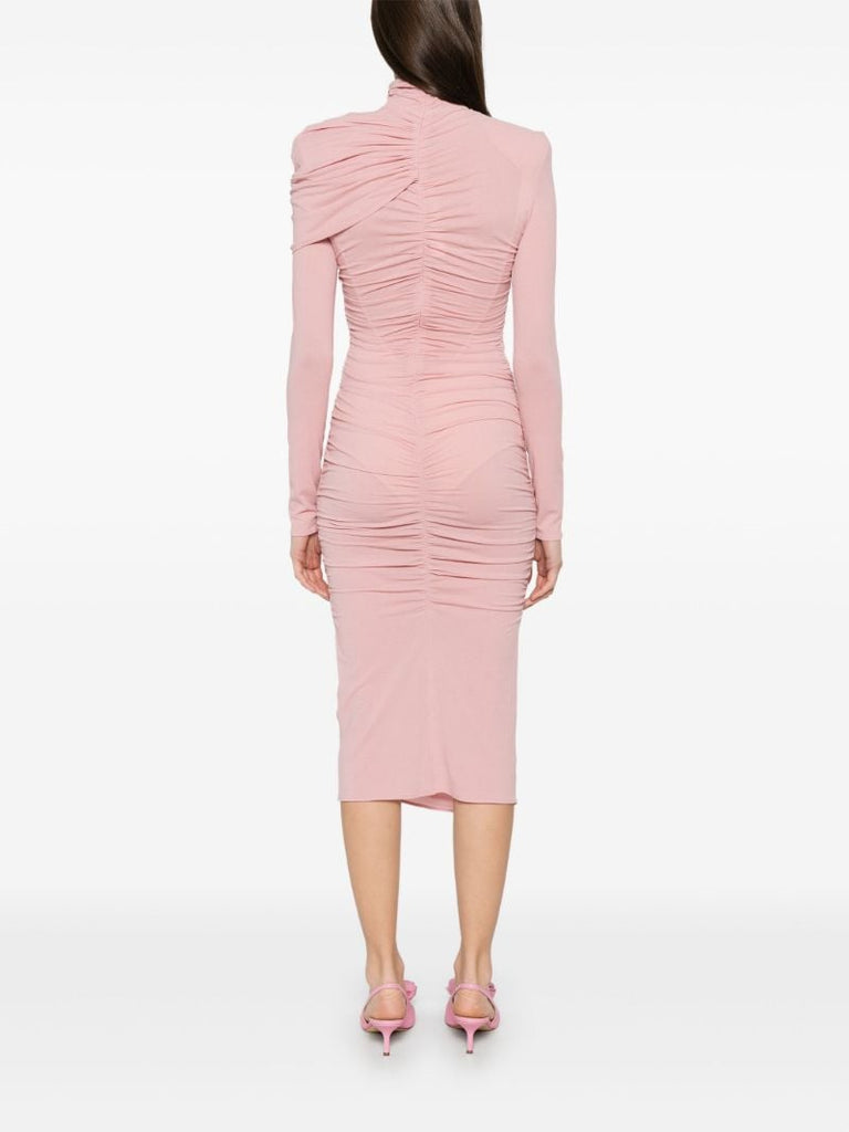 Draped High-neck Midi Dress