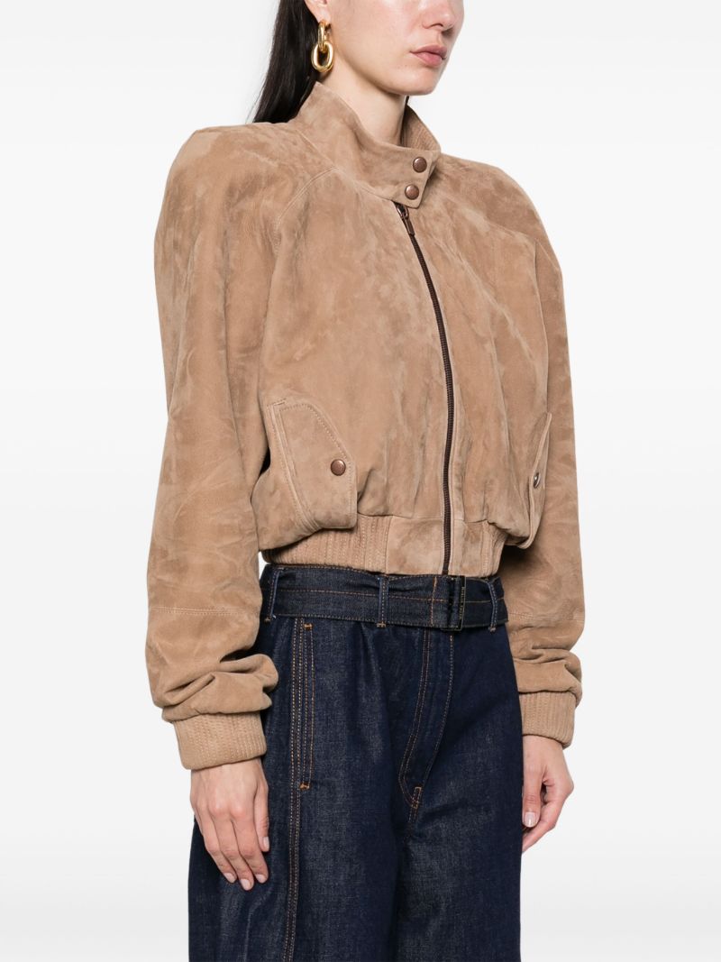 Cropped Leather Bomber Jacket
