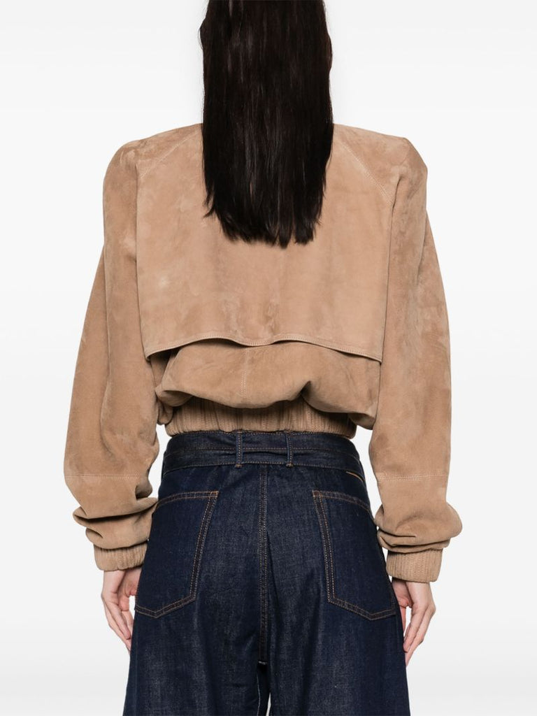 Cropped Leather Bomber Jacket