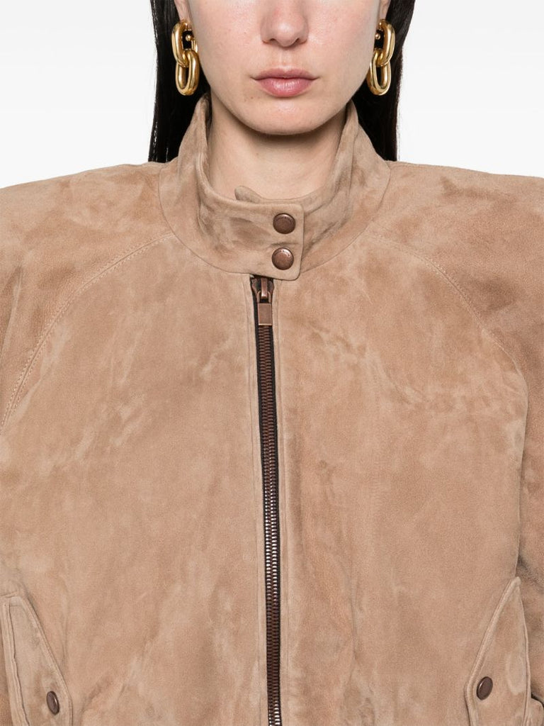 Cropped Leather Bomber Jacket