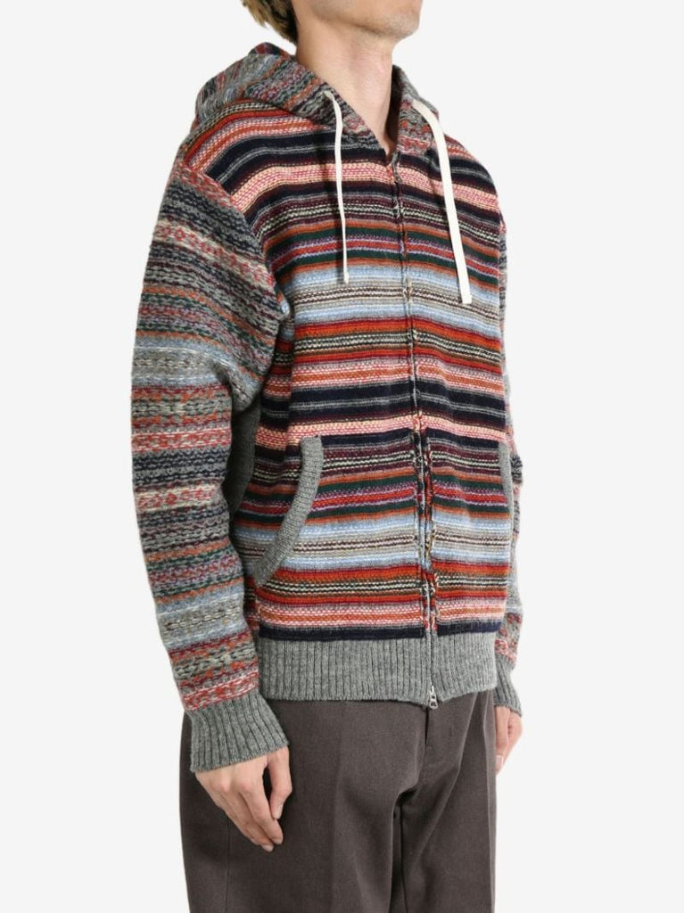 Grey Fair Isle-knit Hoodie