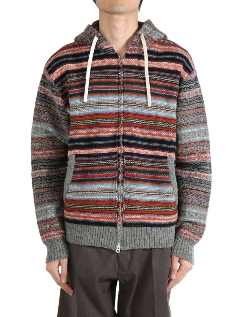 Grey Fair Isle-knit Hoodie