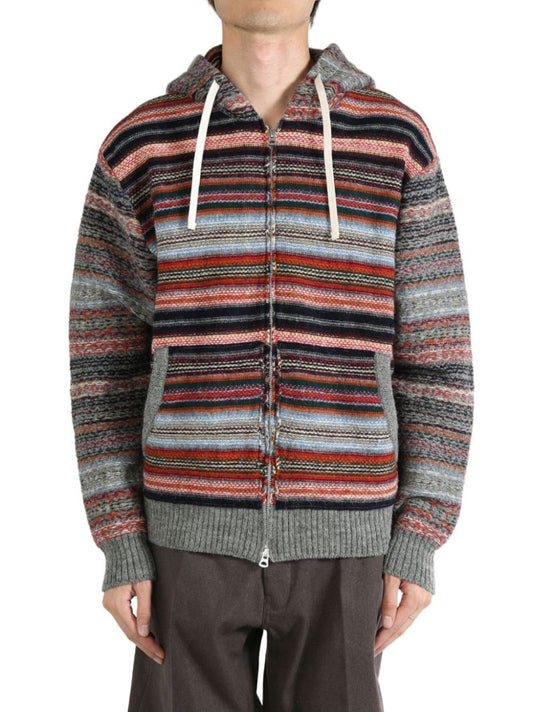Grey Fair Isle-knit Hoodie