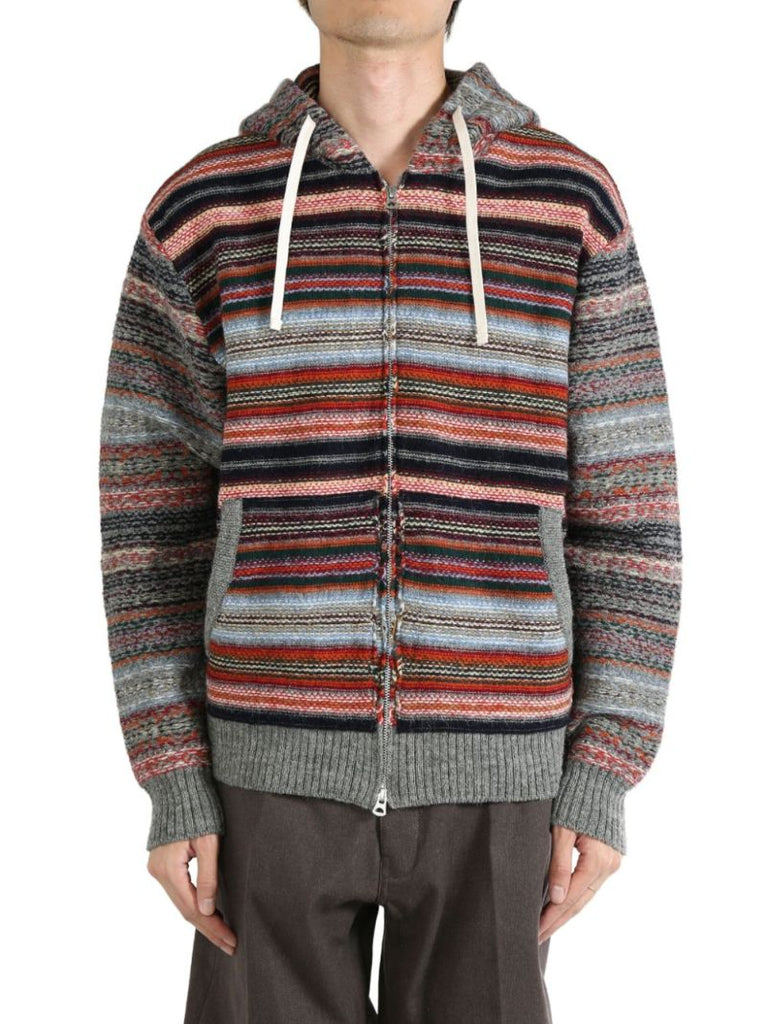 Grey Fair Isle-knit Hoodie