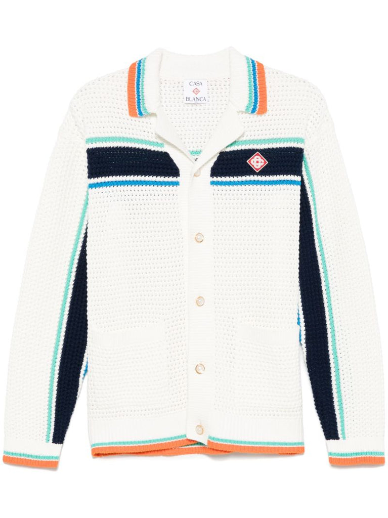 White Tennis Stripe Cardigan