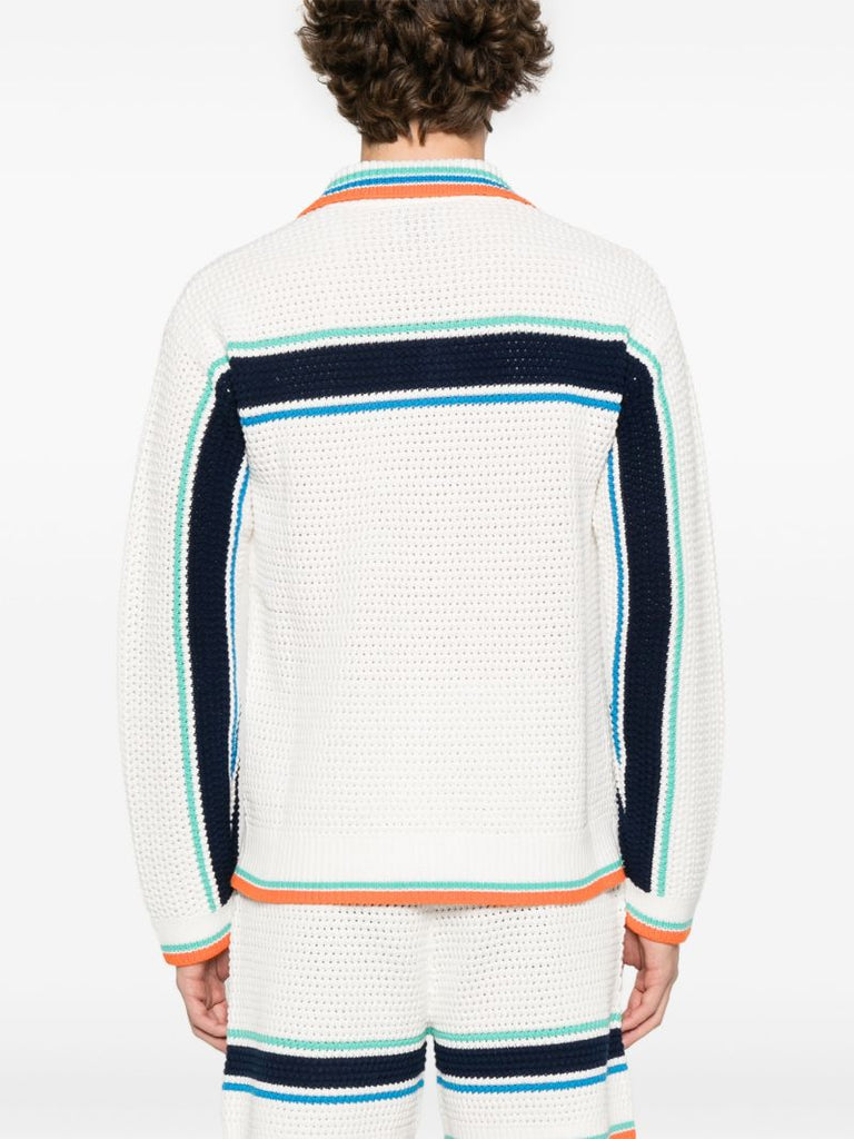 White Tennis Stripe Cardigan