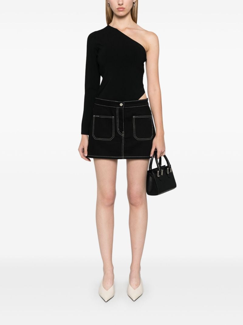 Black Topstitched Denim Mini Skirt