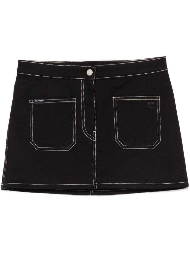 Black Topstitched Denim Mini Skirt