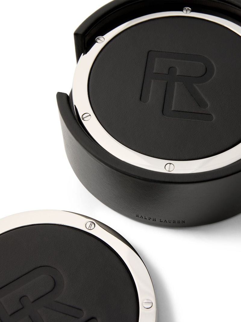 Black Leather Coaster Set