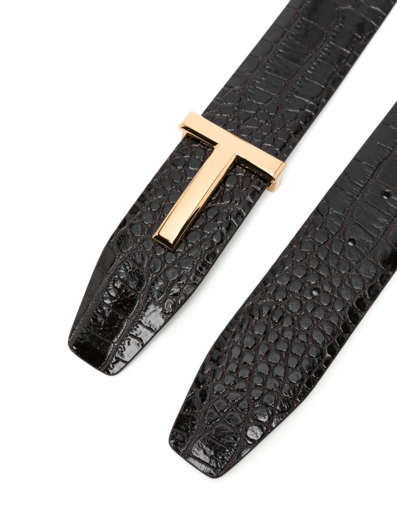 Crocodile-embossed Belt
