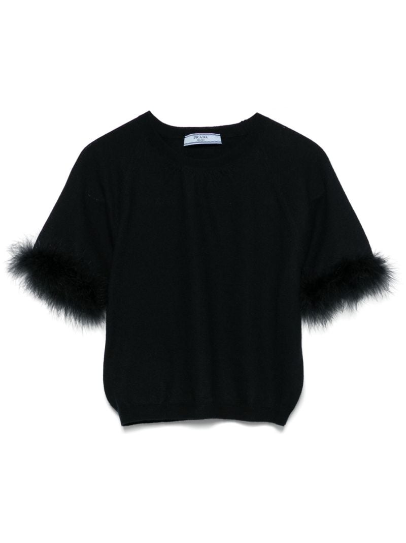 Black Faux-fur Trim Top
