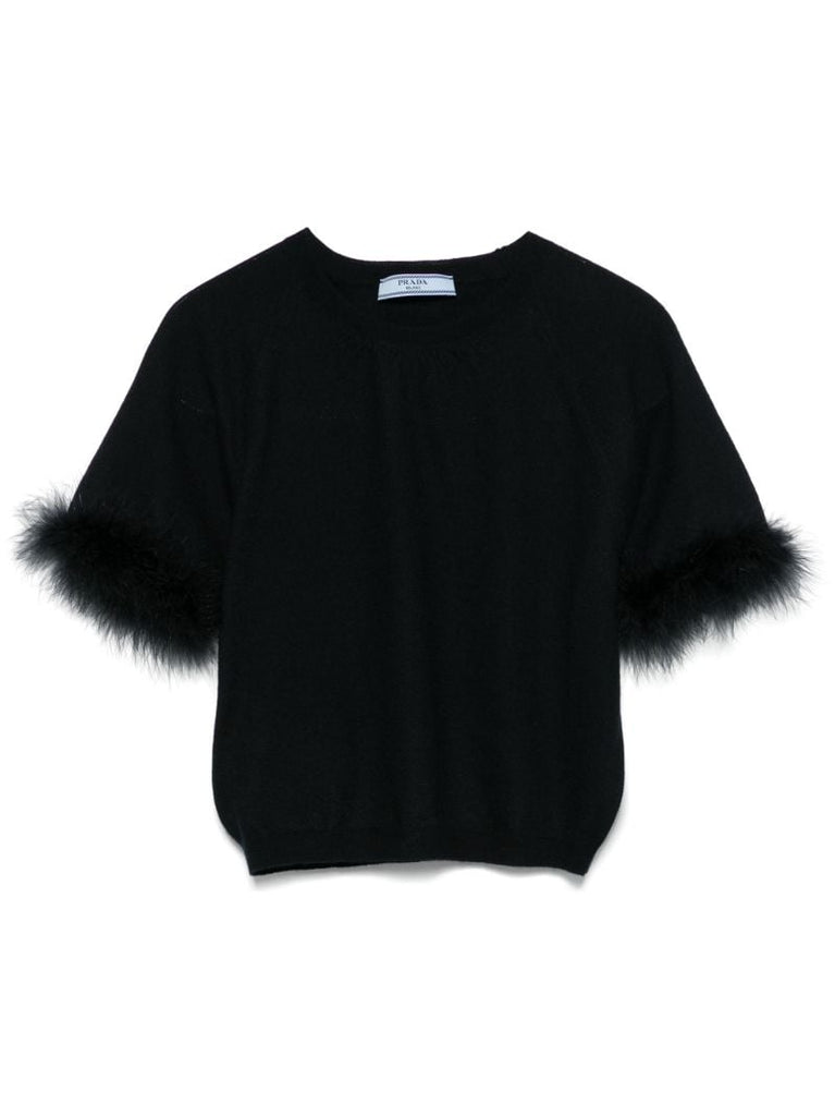 Black Faux-fur Trim Top