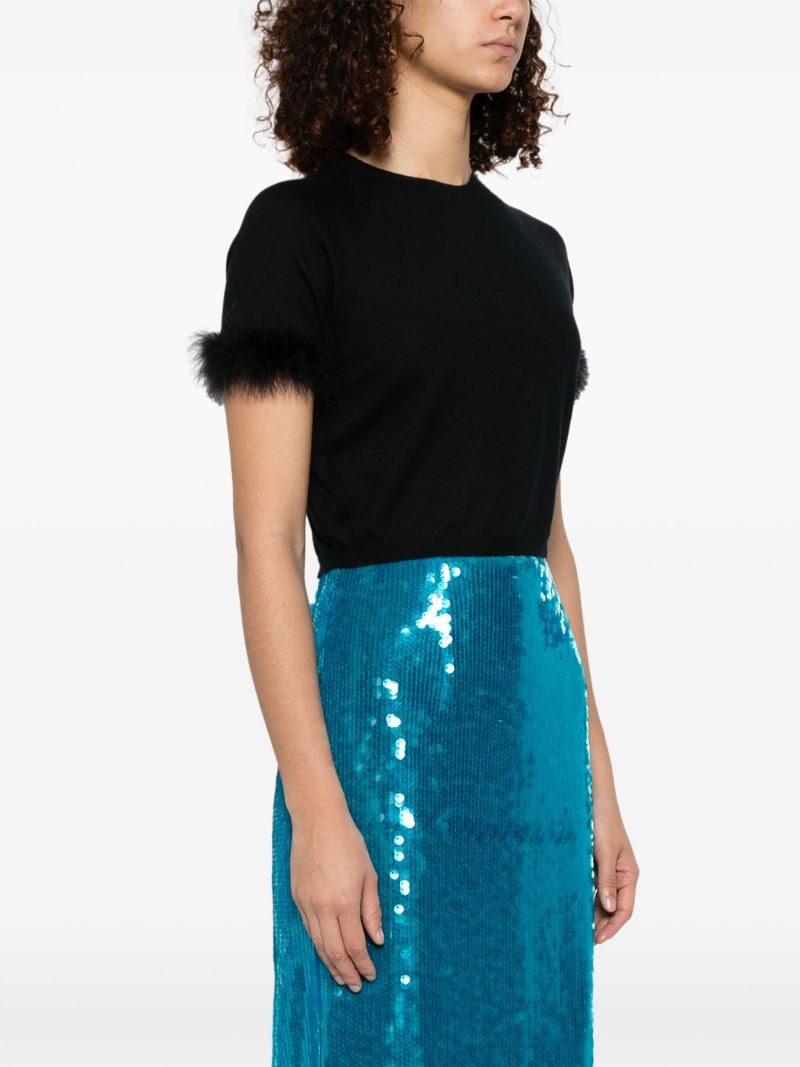 Black Faux-fur Trim Top