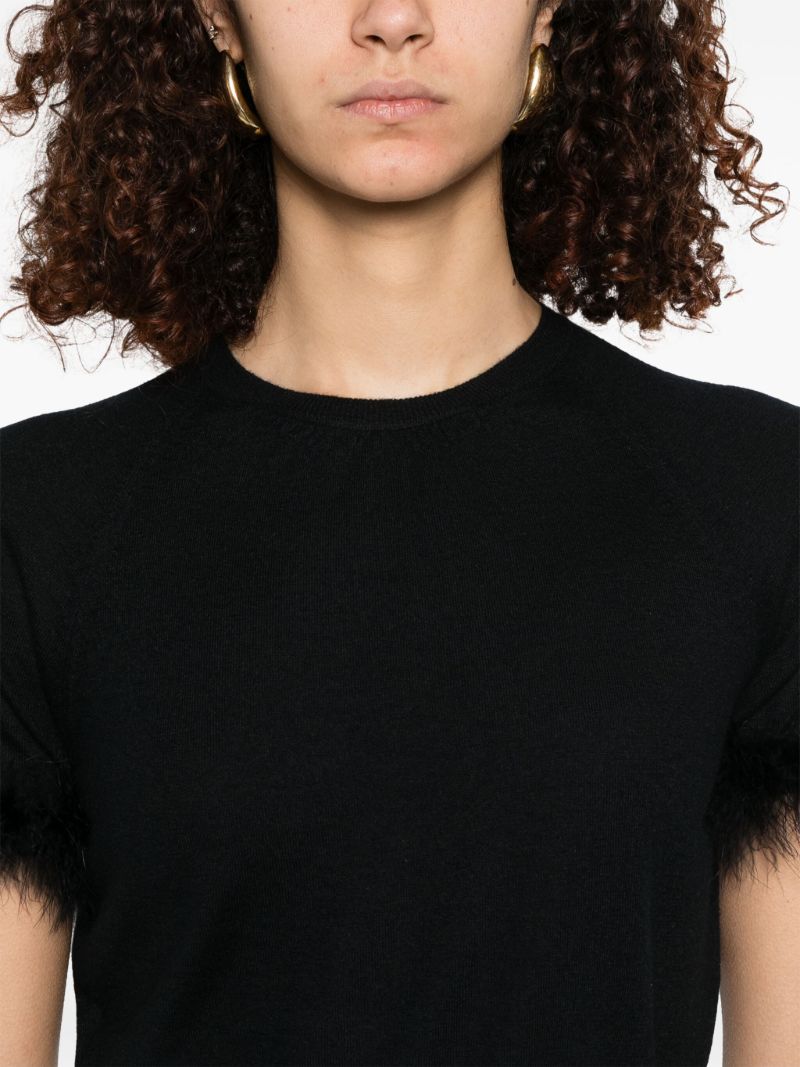 Black Faux-fur Trim Top