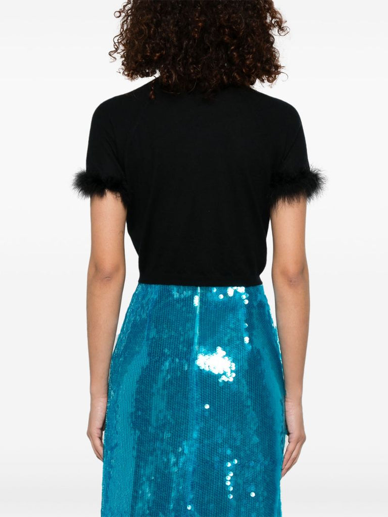 Black Faux-fur Trim Top