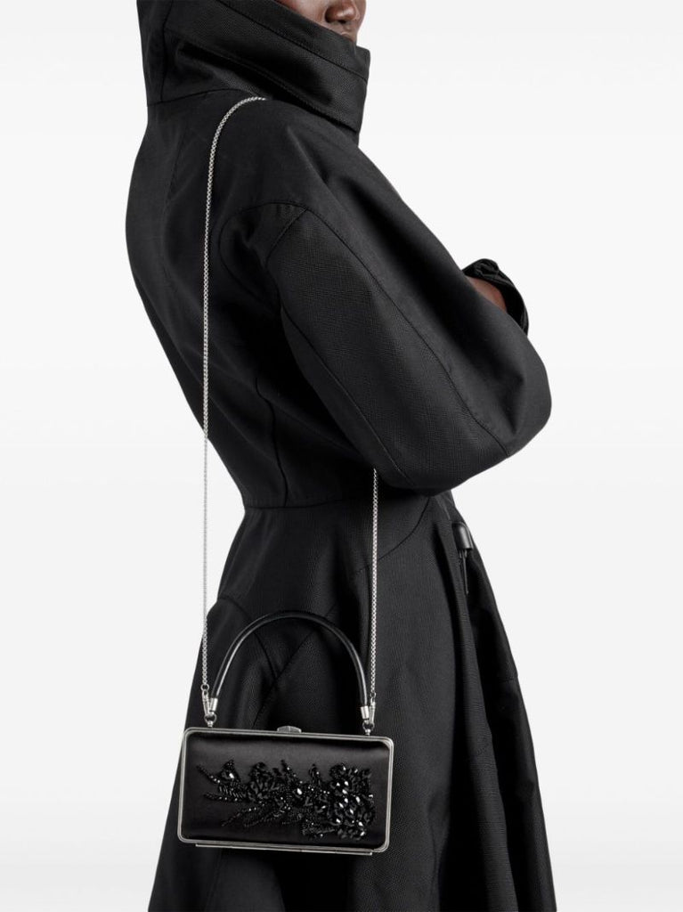 Black Bead-embellished Clutch Bag
