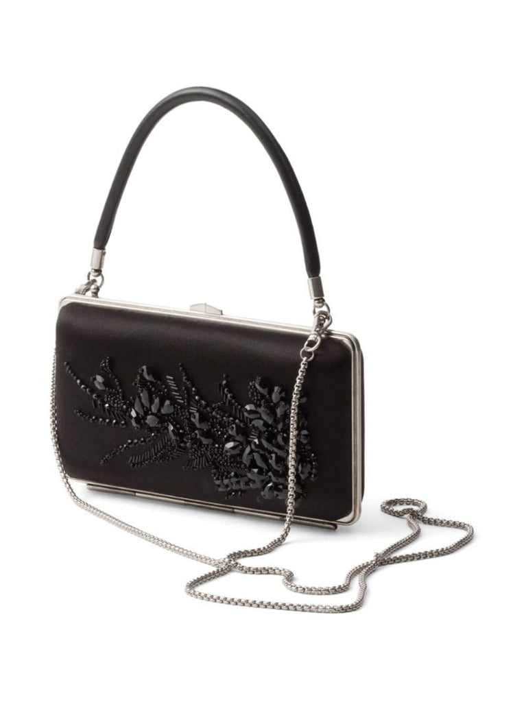 Black Bead-embellished Clutch Bag