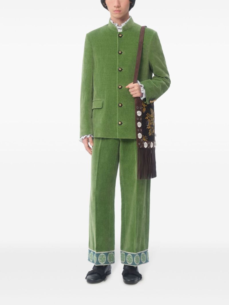 Jacquard-hem Velvet Trousers