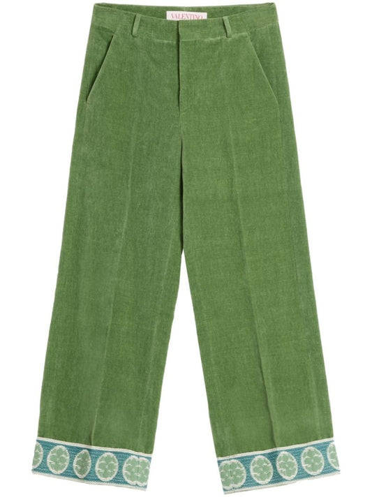 Jacquard-hem Velvet Trousers