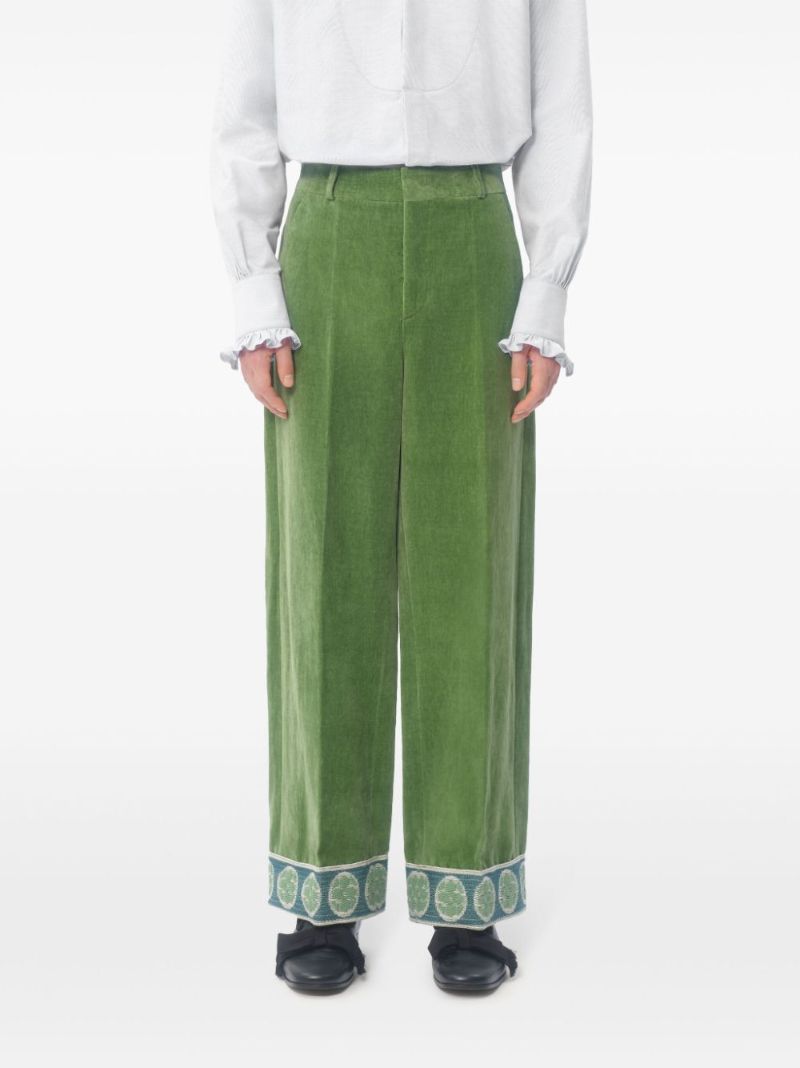 Jacquard-hem Velvet Trousers