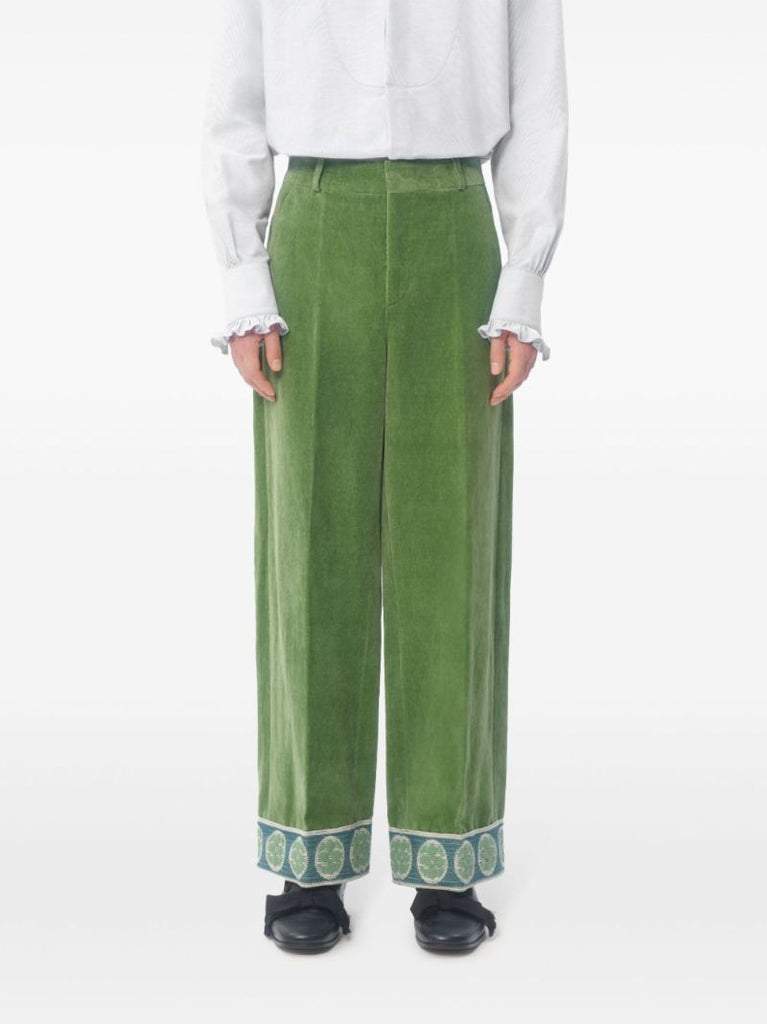 Jacquard-hem Velvet Trousers